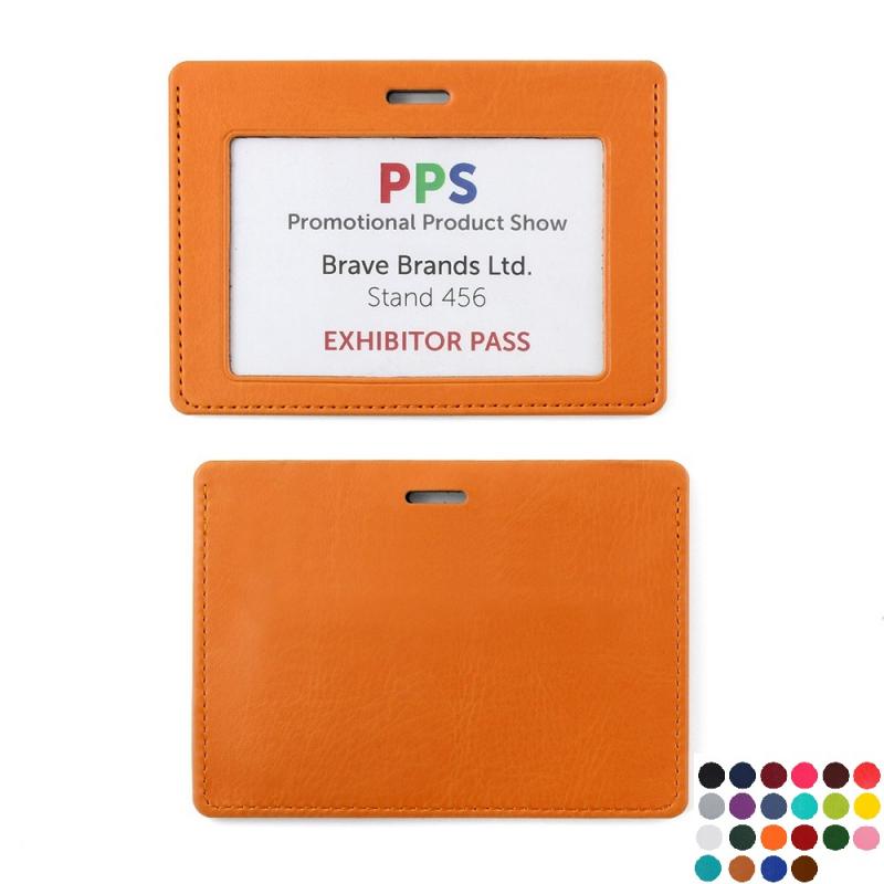 PU Landscape ID Card Holder for a Lanyard or Clip